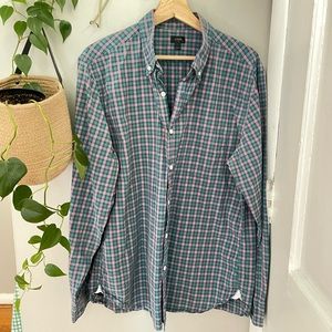 J. Crew Green and Pink 100% Cotton Plaid Button Down Shirt